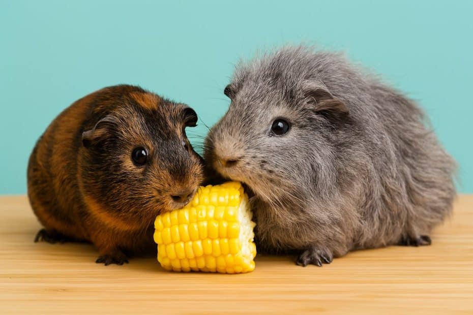 Guinea pigs eating corn on the cob