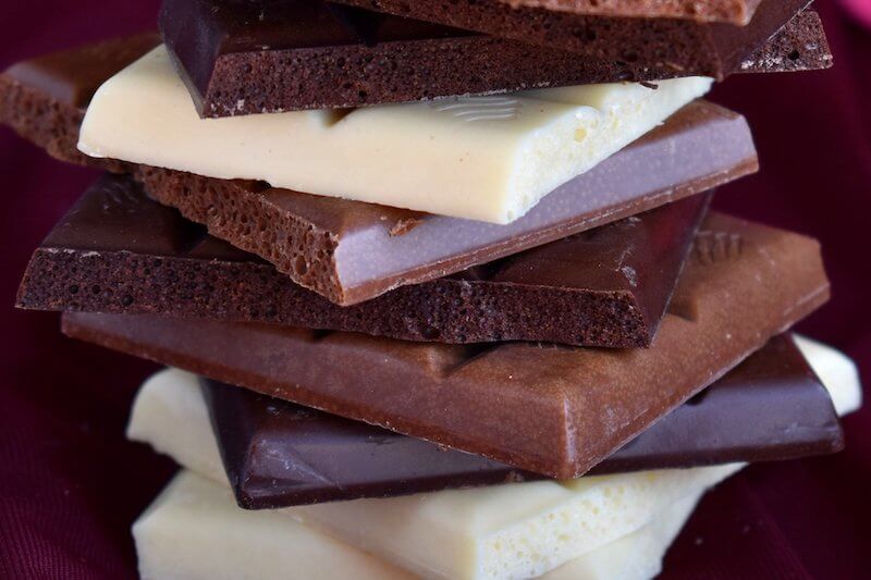 white, dark and milk chocolate bars