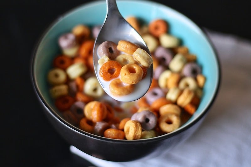 bowl of colourful cereal