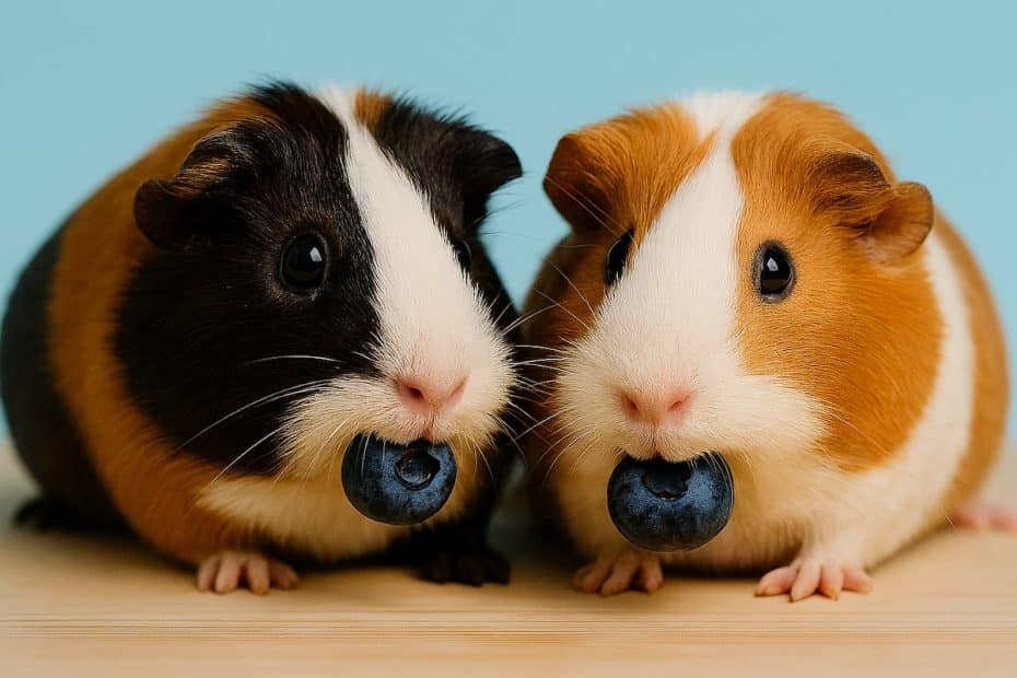 Guinea pigs eating blueberries